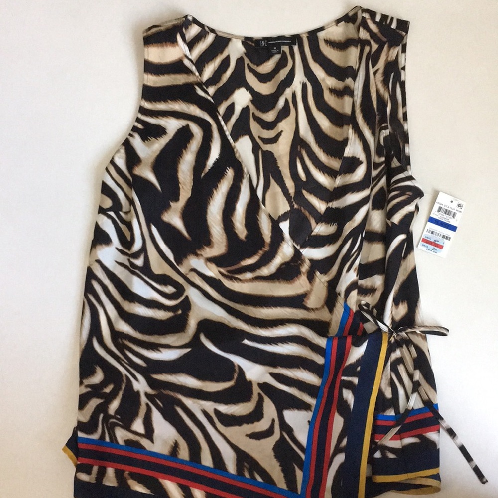 Inc satin wrap shirt animal print